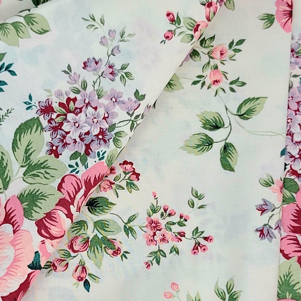 Springs Industries Cottage Garden Floral Cotton Fabric 3 Yards 45" Wide USA